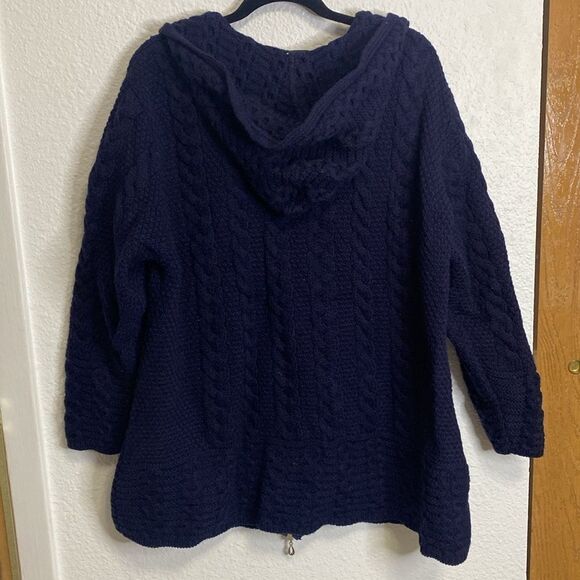 Aran Crafts 100% Merino Wool HOODED COAT WITH CELTIC KNOT ZIPPER blue size XXL - Picture 5 of 7